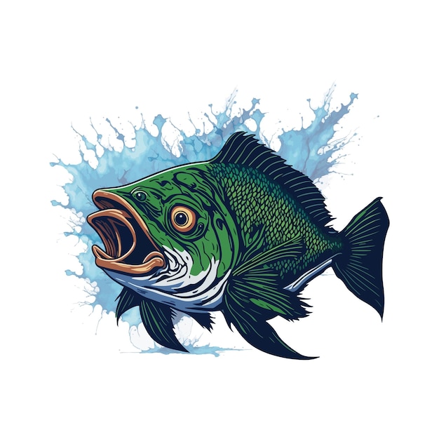 Vektor-Big-Bass-Fisch-Vektor-Cartoon für das T-Shirt-Design des Großbass-Fisches-T-Shirt