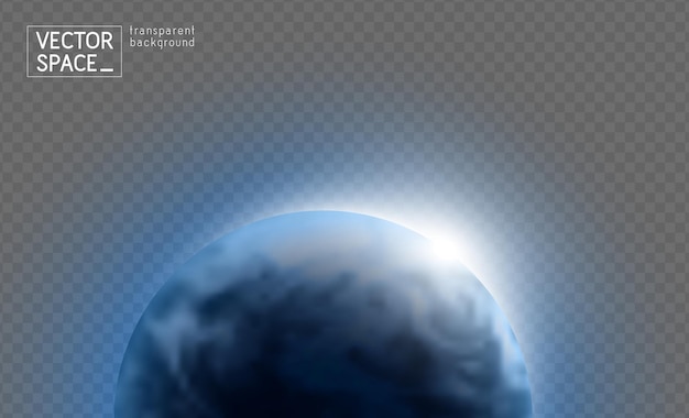 Vektor vektor blauer planet erde mit sonnenaufgang im weltraum isoliert auf transparentem hintergrund blauer globus