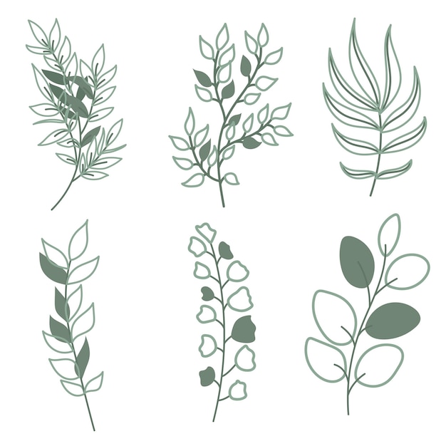 Vektor-Blumenset Blätter und Blumen florale Illustration