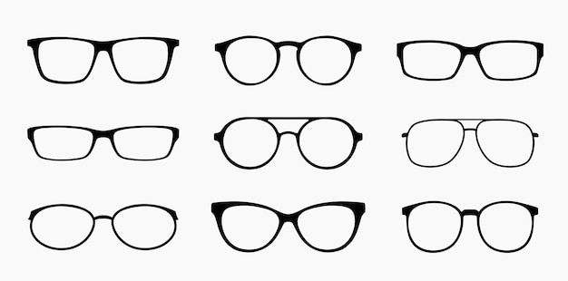 Vektor-brille-modell-symbole satz von brillen-silhouetten schwarze sonnenbrille in verschiedenen formen