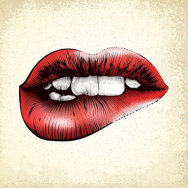 Vektor bunte illustration von sexy lippen einer frau. gravierter vintage-stil