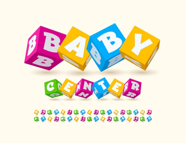 Vektor bunte zeichen baby center 3d würfel schriftart künstlerische alphabet buchstaben und zahlen gesetzt