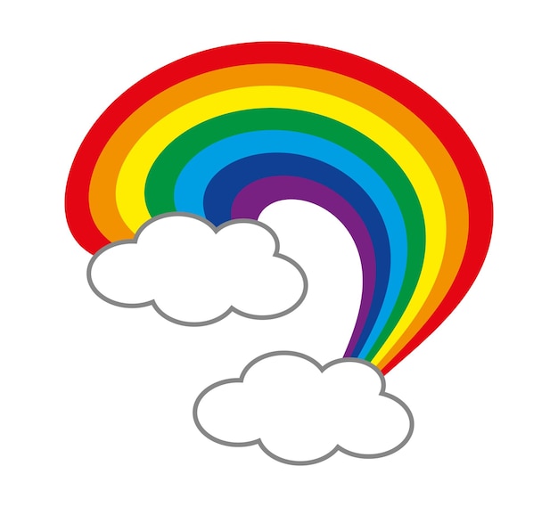 Vektor vektor buntes regenbogensymbol mit weißen wolken