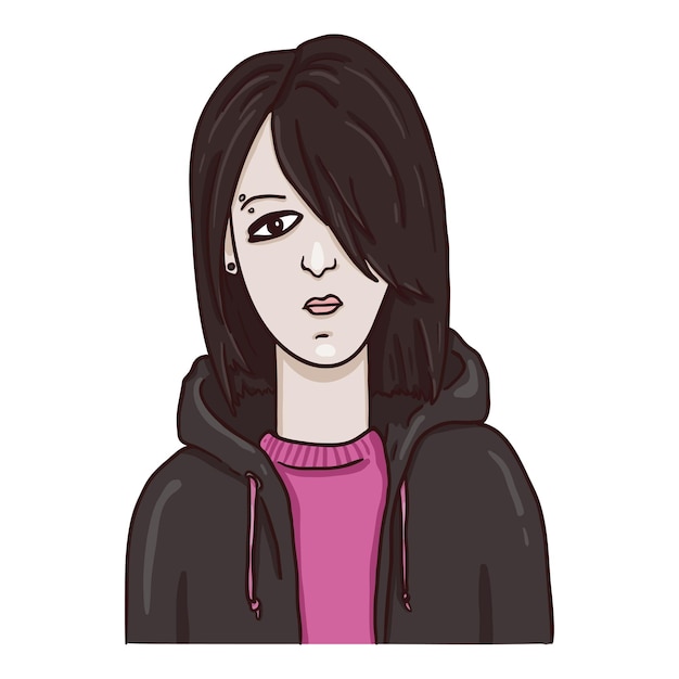 Vektor-cartoon-figur - emo-mädchen. subkulturen portrait