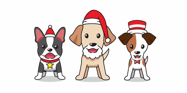 Vektor-cartoon-figur glücklicher hund weihnachtskostüm für design.