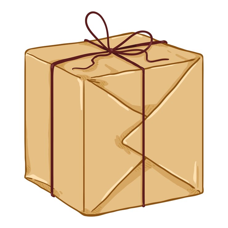 Vektor vektor-cartoon-geschenkbox-verpackung mit braunem geschenkpapier und seil