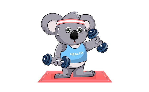 Vektor vektor-cartoon glücklicher koala trainiert fitnessstudio-tierillustration