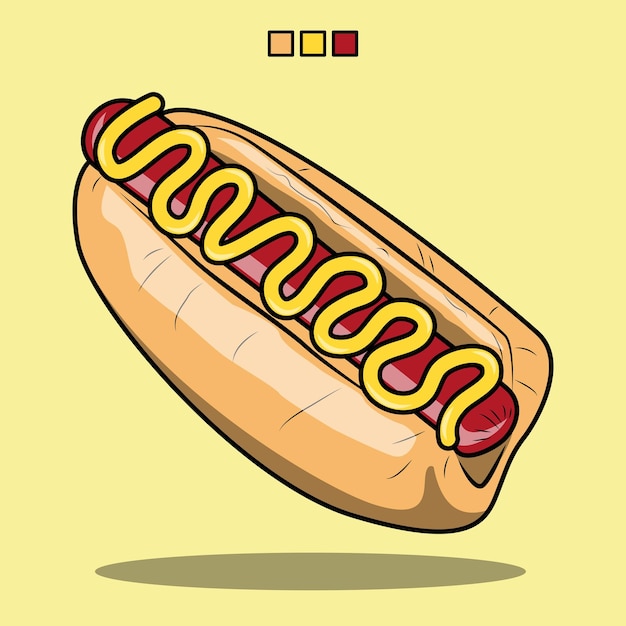 Vektor-Cartoon-Hotdog. Fast Food zum Mitnehmen mit Wurst für die Gestaltung von Restaurantmenüs.