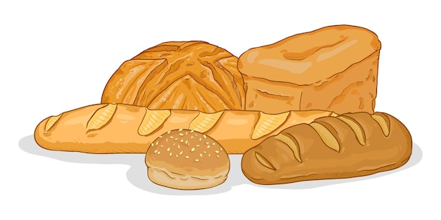 Vektor-Cartoon-Illustration Haufen Brot Artikel