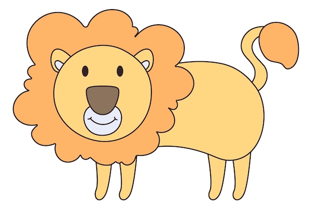 Vektor-cartoon-löwe afrikanisches tier lustiger freundlicher löwe lustiger süßer charakter entzückendes kleines afrikanisches tier für kinder trägt ein einladungsgekritzel für kindergartenposter