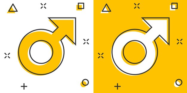 Vektor Cartoon männliches Geschlecht Symbol Symbol im Comic-Stil Männer Geschlecht Konzept Illustration Piktogramm Junge männliche Business Splash-Effekt-Konzept
