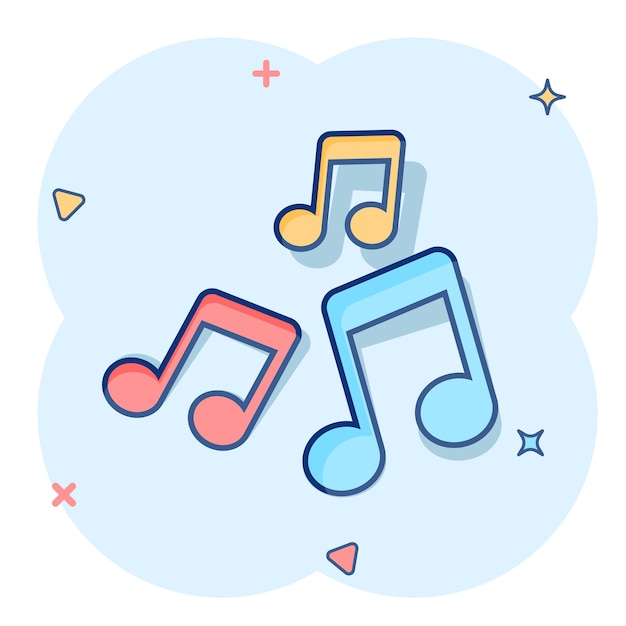 Vektor-Cartoon-Musiknote-Symbol im Comic-Stil Tonmedien-Konzept-Illustrations-Piktogramm Audio-Note-Business-Splash-Effekt-Konzept