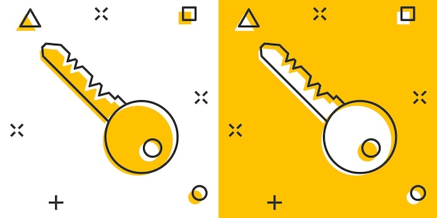 Vektor-cartoon-schlüssel-symbol im comic-stil unlock-zeichen-illustration-piktogramm privates sicheres schlüssel-business-splash-effekt-konzept