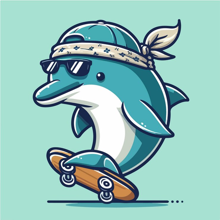 Vektor vektor-cartoon-slang delfin, der skateboard spielt