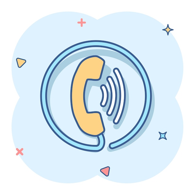 Vektor-cartoon-telefon-symbol im comic-stil kontaktieren sie den support-service-zeichen-illustrations-piktogramm telefonkommunikation business-splash-effekt-konzept