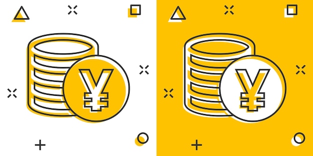 Vektor vektor-cartoon-yen-yuan-geld-währungssymbol im comic-stil yen-münzen-konzept-illustrations-piktogramm asien-geld-business-splash-effekt-konzept