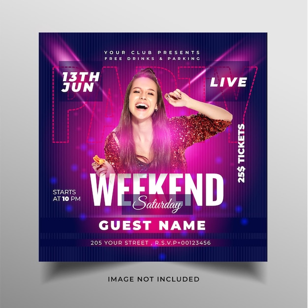 Vektor-Club-DJ-Party-Flyer, Social-Media- und Instagram-Beitrag