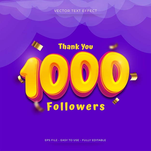 Vektor-Dankeschön für 1000 Social-Media-Follower mit fettem Texteffekt