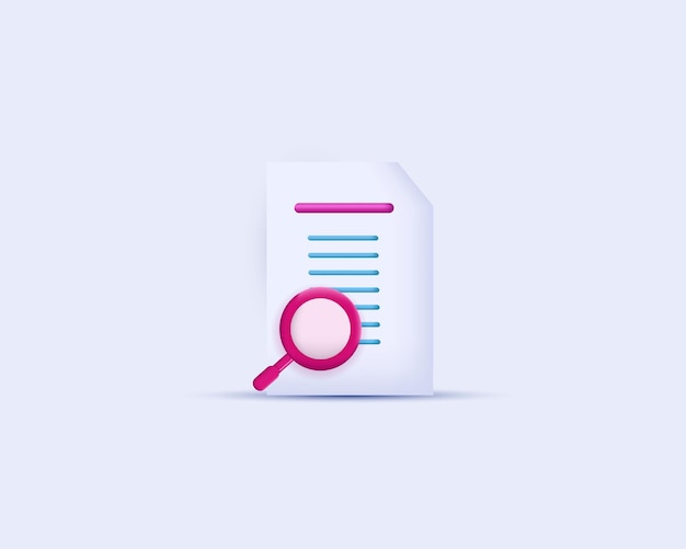 Vektor-Datei-Such-Dokument-Symbol-Form 3D-Rendering isoliert auf