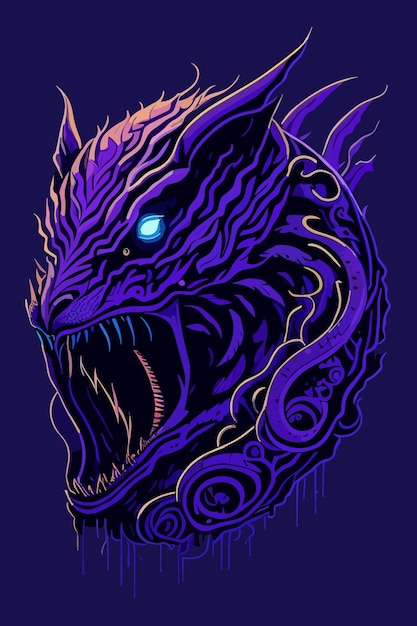 Vektor vektor der digitalen kunst des drachen in lila illustration art design logo poster und t-shirt design