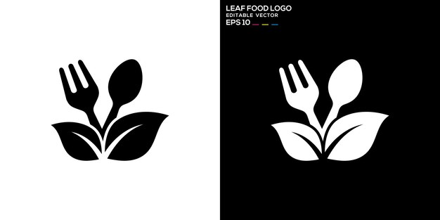 Vektor vektor-design-vorlage von löffel- und gabel-kombination mit blatt-logo restaurantgeräte besteck