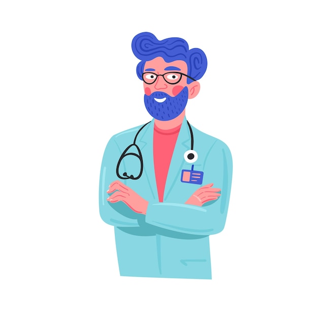 Vektor-Doktor-Illustration Porträt des männlichen Arztes isoliert auf weiß Medizinische Illustration