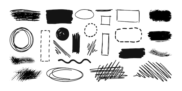 Vektor-Doodle-Rahmen-Set Scribble-Elemente Kreis-Kiste oval Quadratwelle-Linie Rechteck-Schlag