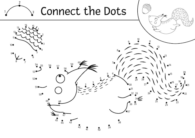Vektor dotdot und farbaktivität mit süßem eichhörnchen, das eichel jagt