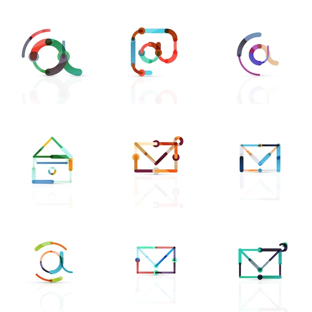 Vektor-e-mail-business-symbole oder zeichen-logo-set lineare, minimalistische, flache icon-design-kollektion