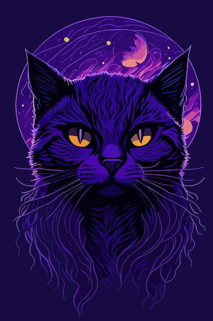 Vektor einer Katze digitale Kunst in lila Illustration Art Design Logo Poster und T-Shirt Design