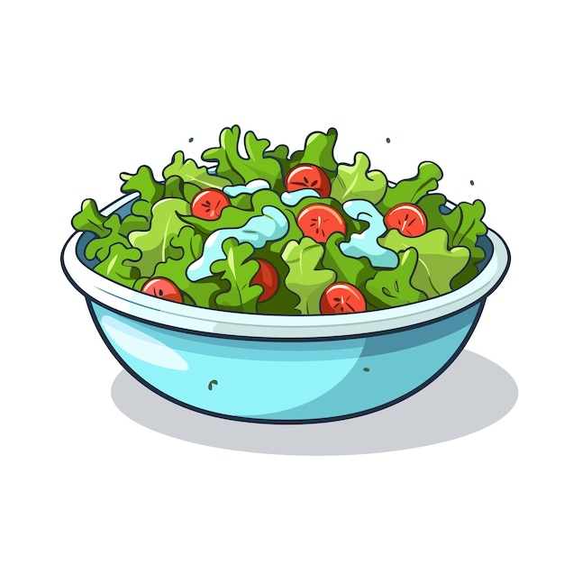 Vektor vektor eines flachen symbolvektors einer blauen schüssel gefüllt mit salat und tomaten