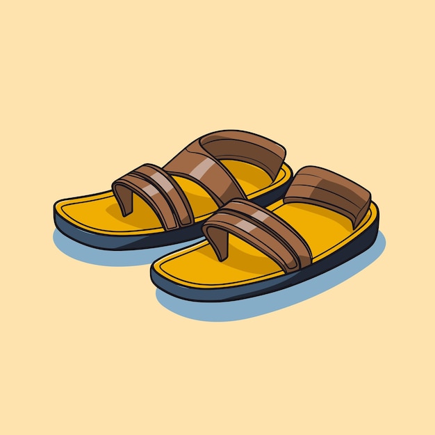 Vektor vektor eines paares gelber sandalen mit braunem riemensymbol