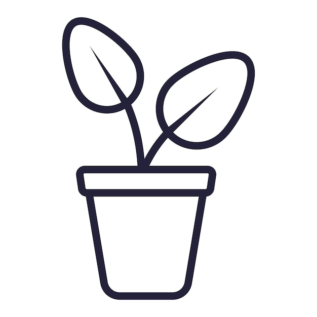 Vektor einfache ikone der heimischen pflanze in einem topf schwarz-weiß-isolierte illustration