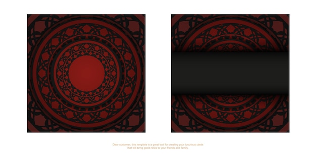 Vektor-einladungskarte mit platz für ihren text und vintage-muster. druckfertiges postkartendesign in schwarz-roter farbe mit luxuriösen mustern.