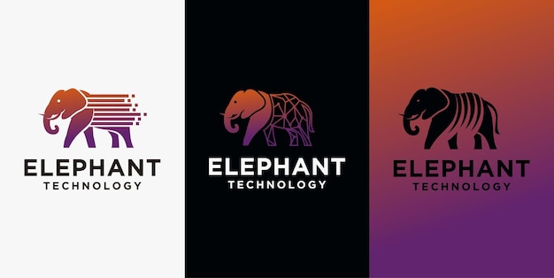 Vektor-elefant-logo elefanten-logo-design mit technologiekonzept mit farbverlauf