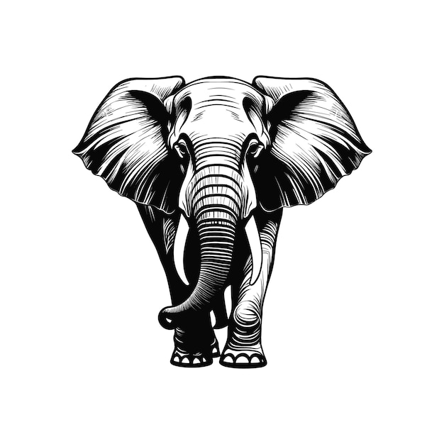Vektor-elefanten-skizze, handgezeichnet im doodle-stil, vektor-illustration von wildtieren
