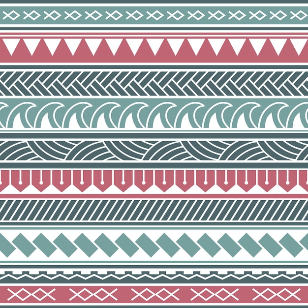 Vektor ethnisches boho nahtloses muster im maori-stil geometrische grenze mit dekorativen ethnischen elementen horizontales muster in pastellfarben