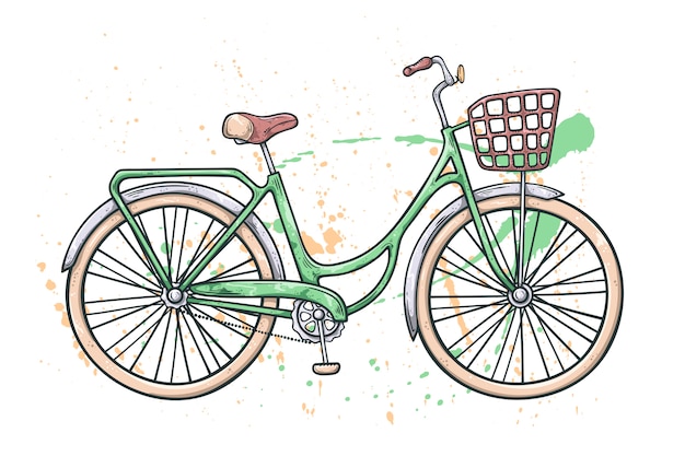 Vektor fahrrad im vintage-stil. aquarell textur