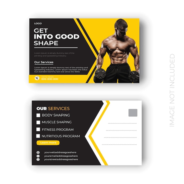 Vektor-Fitnessstudio und Business-Marketing-Postkarten-Vorlagendesign