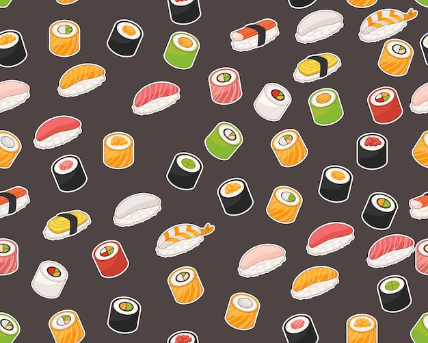 Vektor-flache nahtlose textur-muster sushi-sammlung.