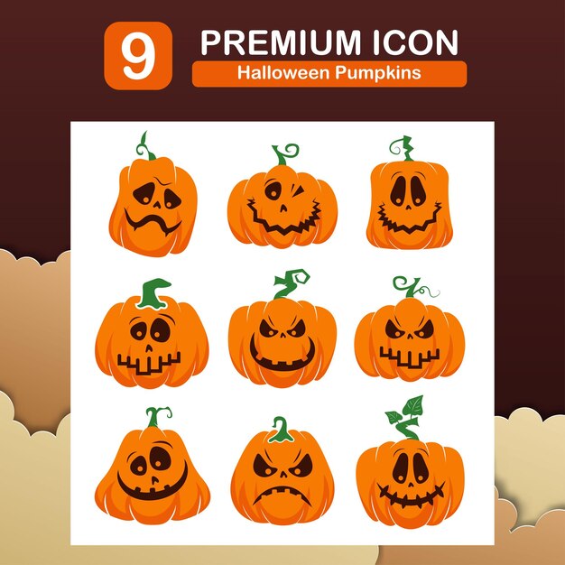 Vektor flache Premium-Icon-Set Halloween orange Kürbis