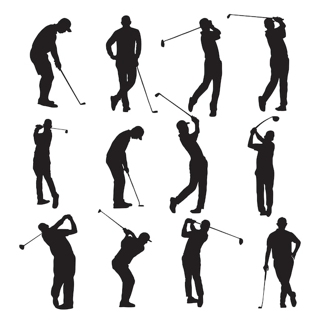 Vektor-flat-design-golfspieler-silhouette-illustration