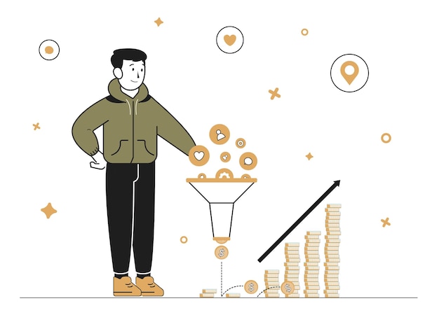 Vektor-Flat-Premium-Illustration des Geschäftsmarketings und des digitalen Marketings
