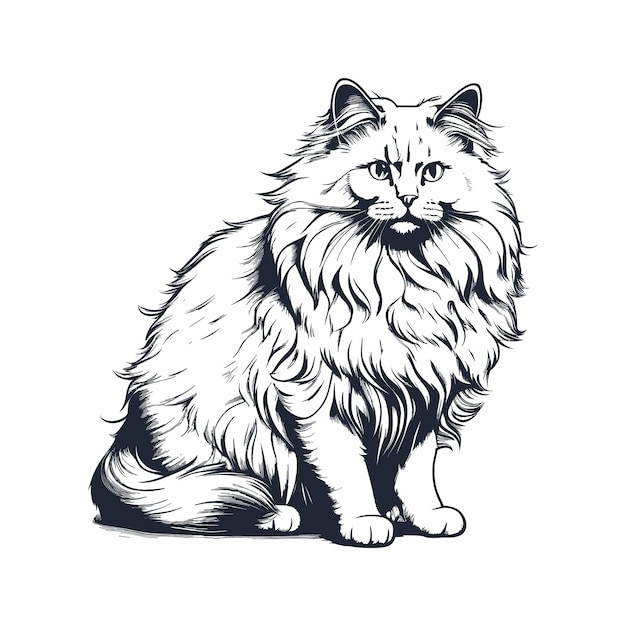Vektor vektor-fluffy-katte sitzende handgezeichneten skizzen-vektor-illustration haustiere