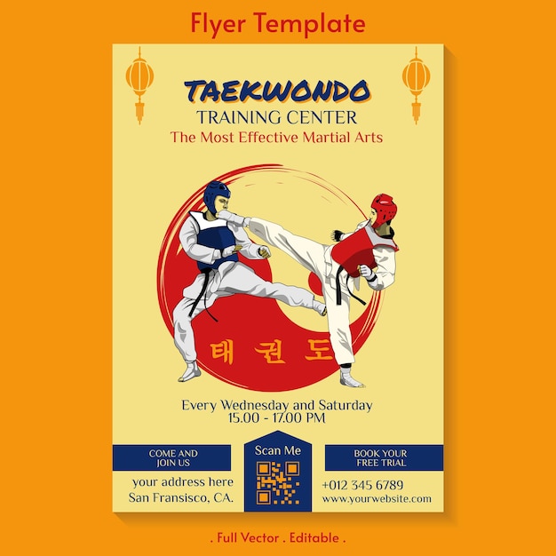 Vektor-flyer-vorlage für die taekwondo-klasse