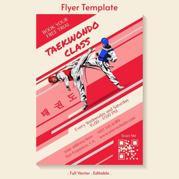 Vektor-flyer-vorlage für die taekwondo-klasse