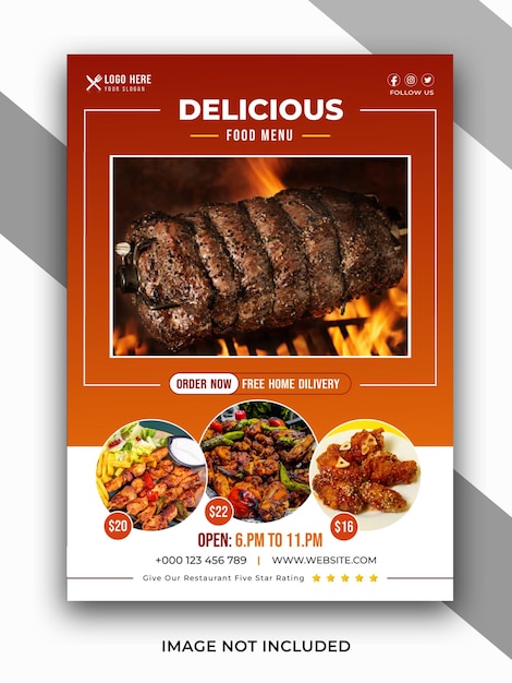Vektor-Food-Flyer-Vorlage und Menü-Design für Restaurants