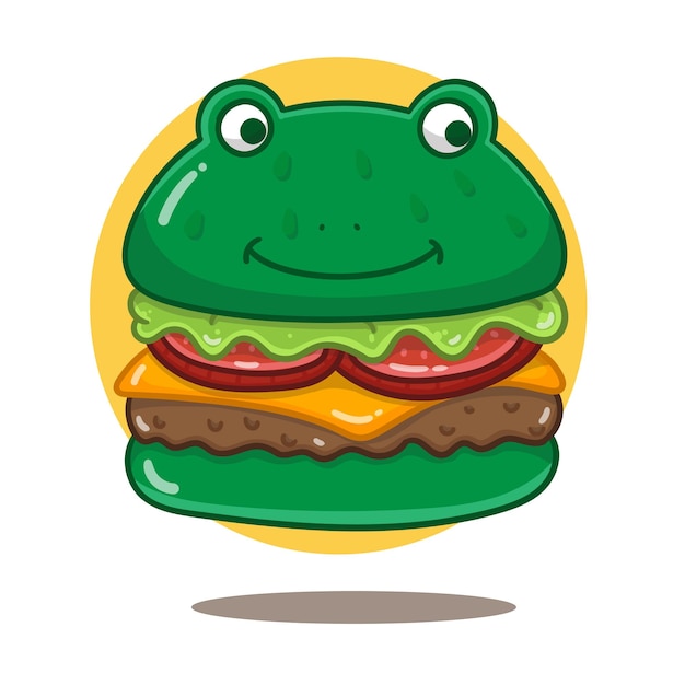 vektor, frosch, käse, burger, karikatur, illustration. flacher Cartoon-Stil