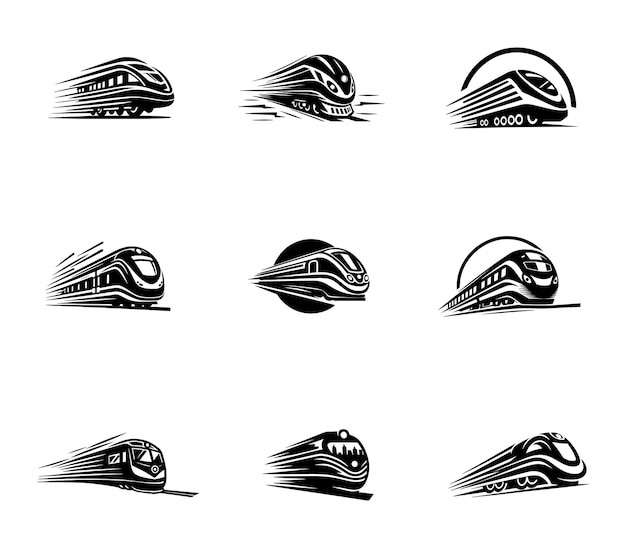 Vektor-Futuristische Zug-Logo-Satz-Sammlung Moderne Zug-Schablone Schnellzug-Logosatz-Satz