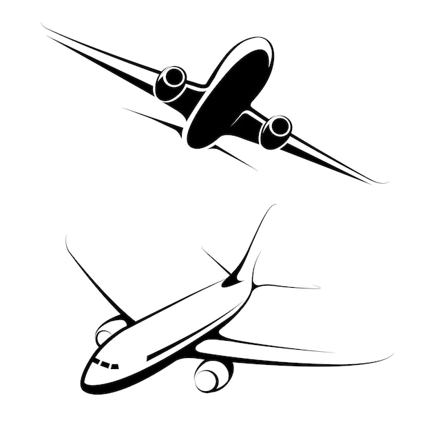 Vektor gezeichnetes passagierflugzeug, lokalisiert auf weißem hintergrund.